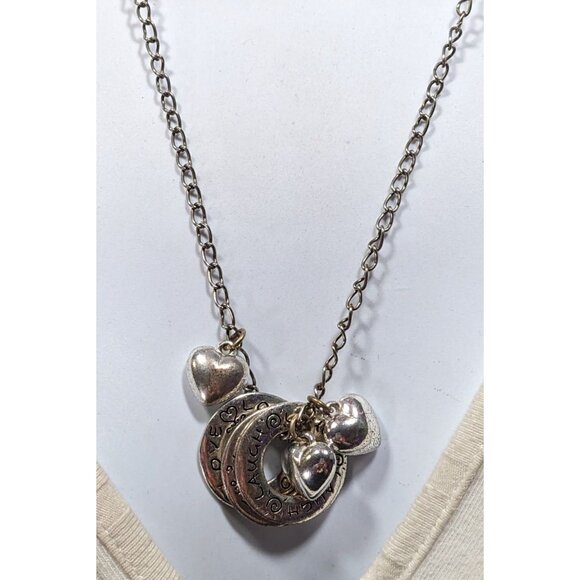 Live Laugh Love Ring And Heart Charm Silver Tone Necklace - Picture 2 of 5